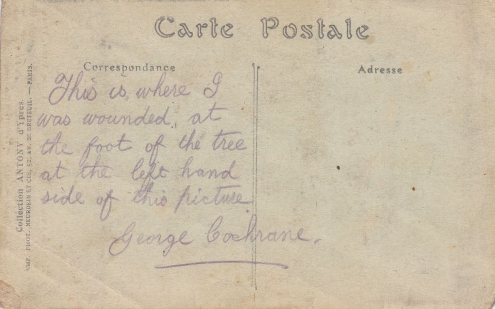 A signed postcard of Polderhoek Chateau, thought to be written by George Cochrane of the Otago Infantry Battalion.